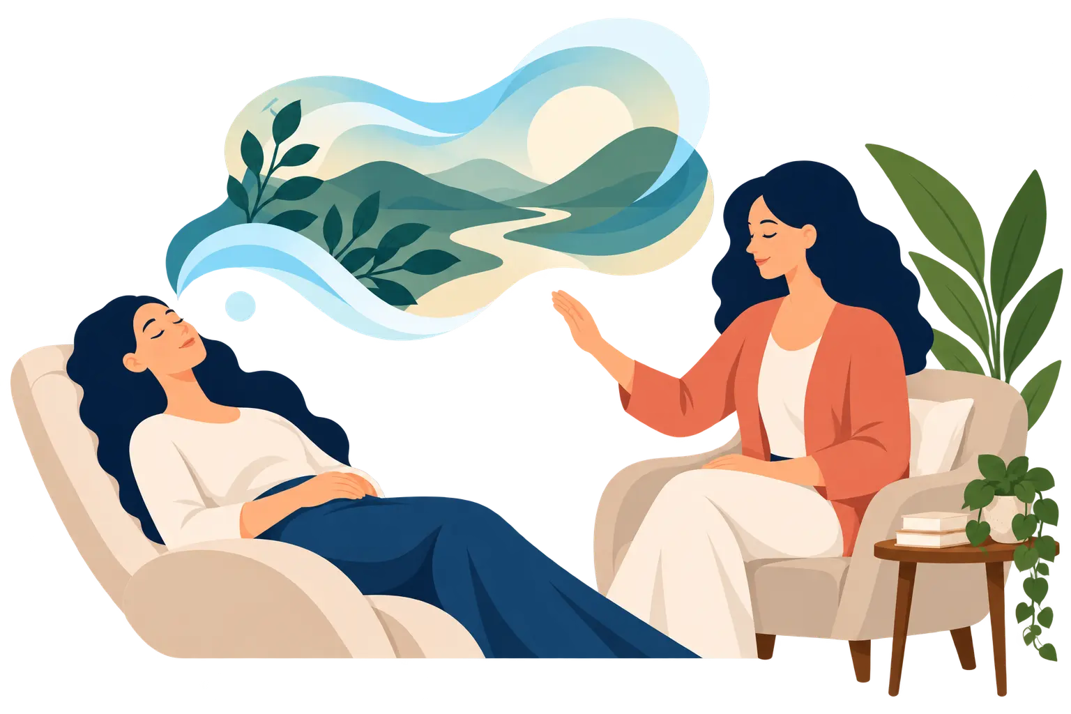 Ilustração de uma sessão de regressão de vidas passadas